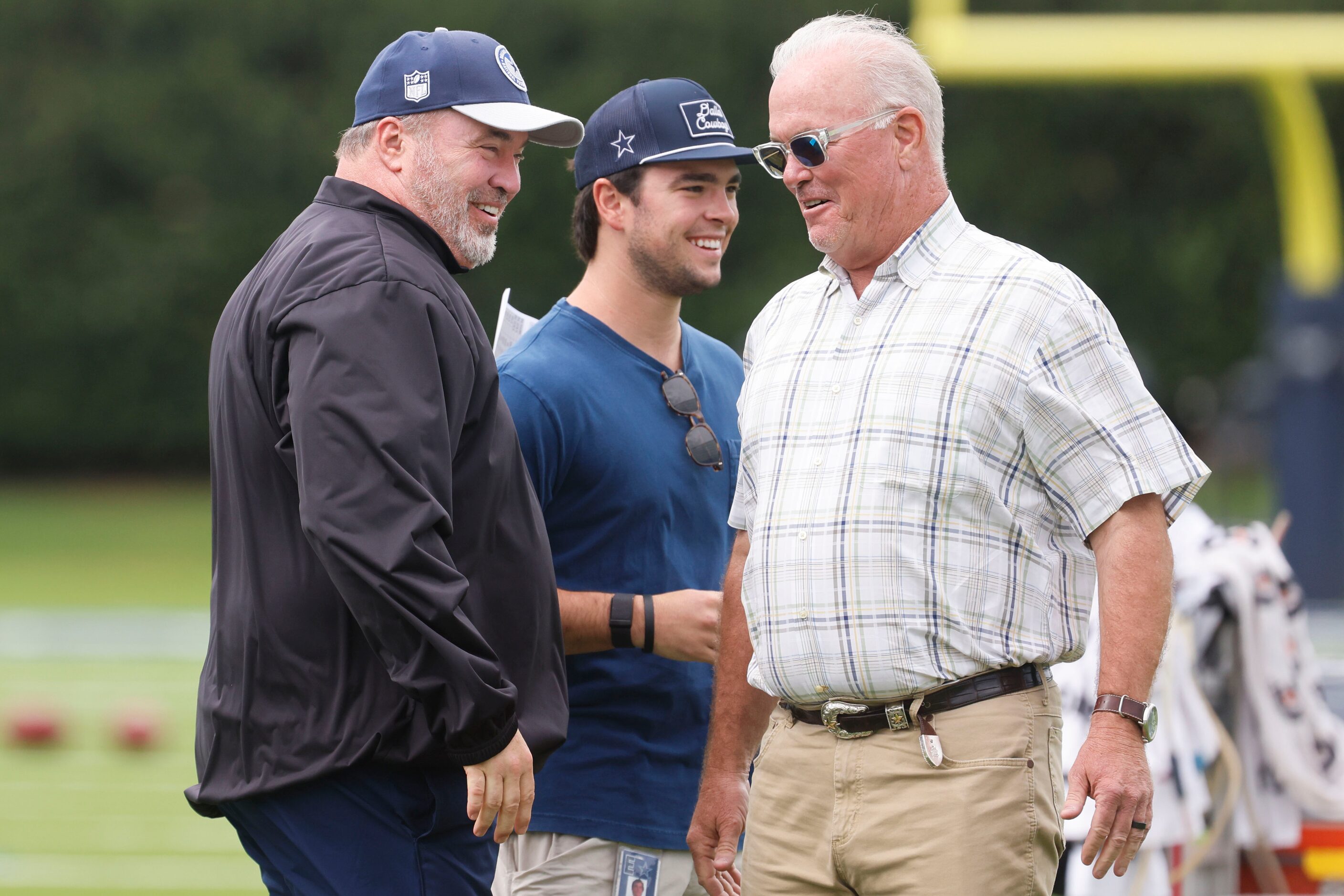 Dallas Cowboys head coach Mike McCarthy (left) talks to Dallas Cowboys Executive vice...