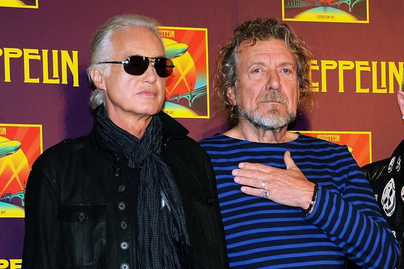 FILE - In this Oct. 9, 2012 file photo, Led Zeppelin guitarist Jimmy Page, left, and singer...