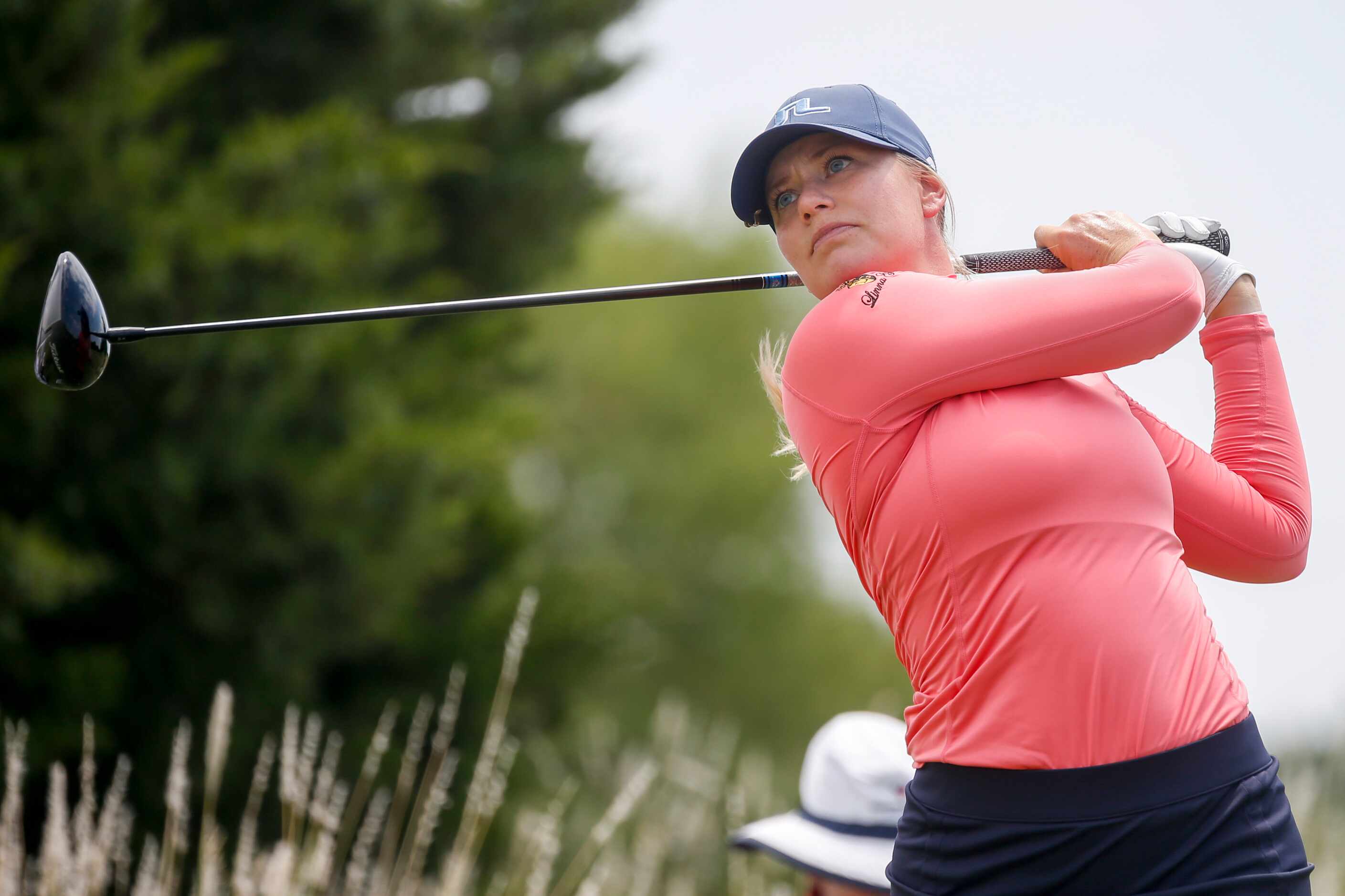 Professional golfer Matilda Castren hits off the No. 4 tee box during the final round of the...