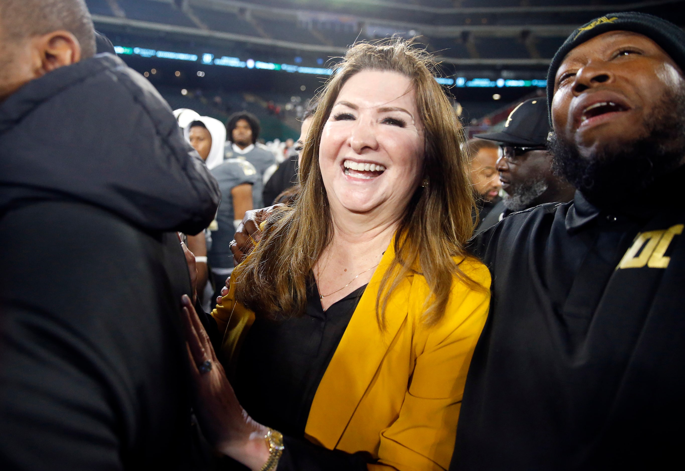 Dallas ISD Superintendent Stephanie S. Elizalde celebrates South Oak Cliff’s Class 5A...