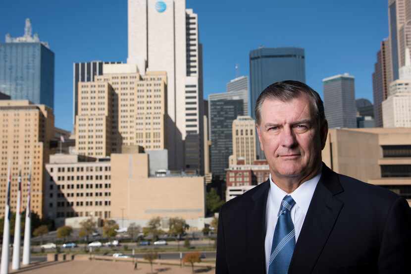 Mike Rawlings, the mayor of Dallas, stood in front of the city landscape last month. The...
