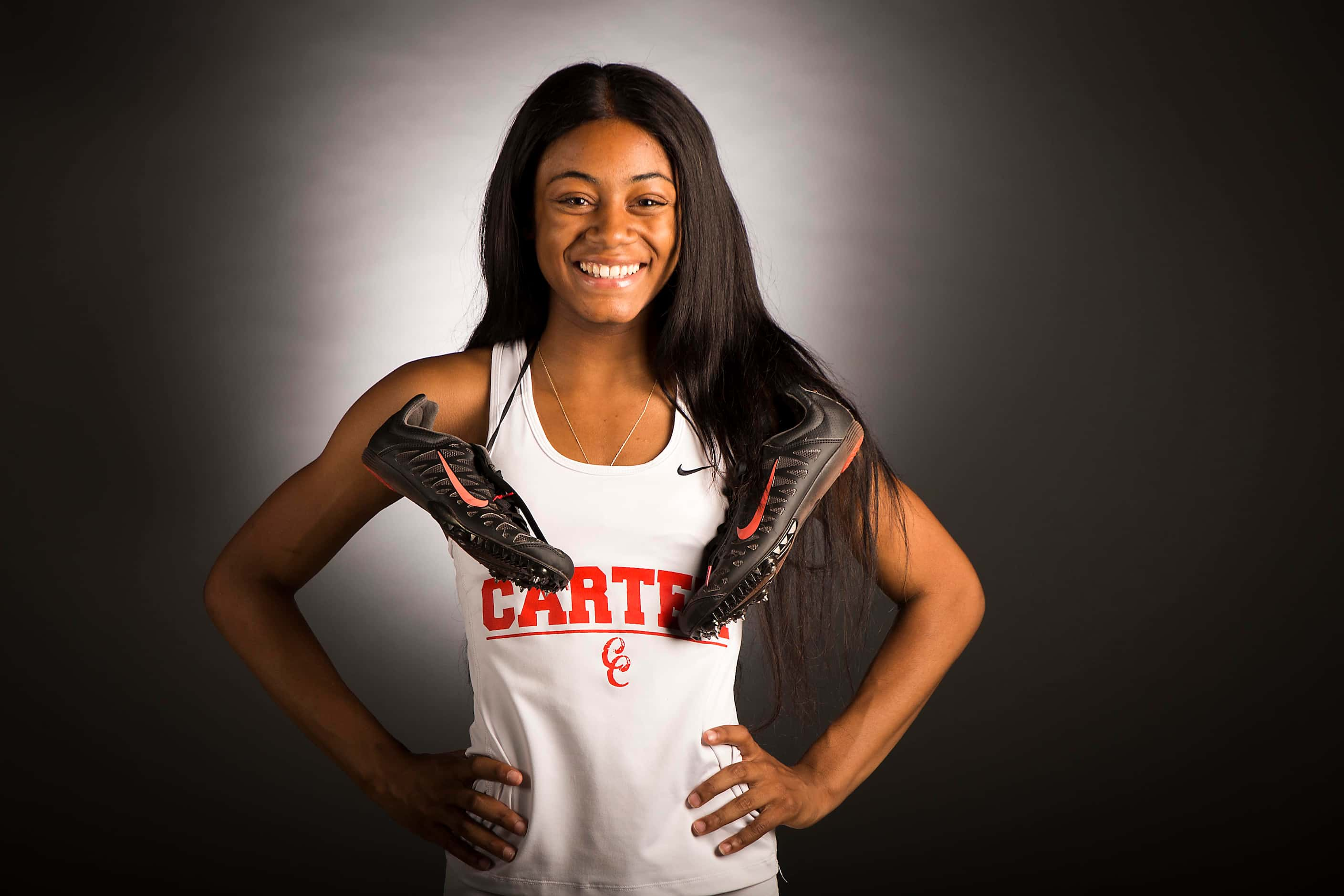 Girls track athlete of the year Sha'Carri Richardson of Carter High School photographed in...