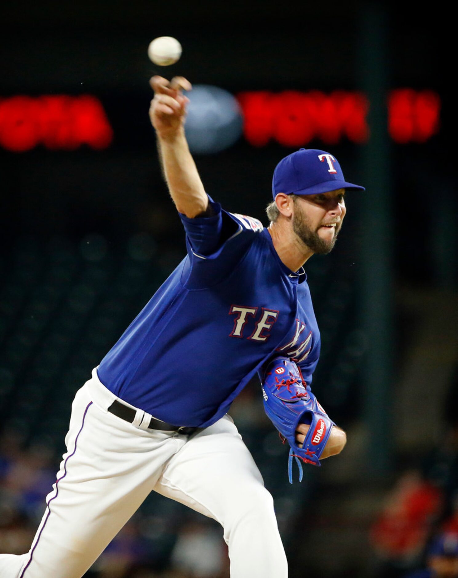 Texas Rangers starting pitcher Brett Martin (59) throws against the Houston Astros during...