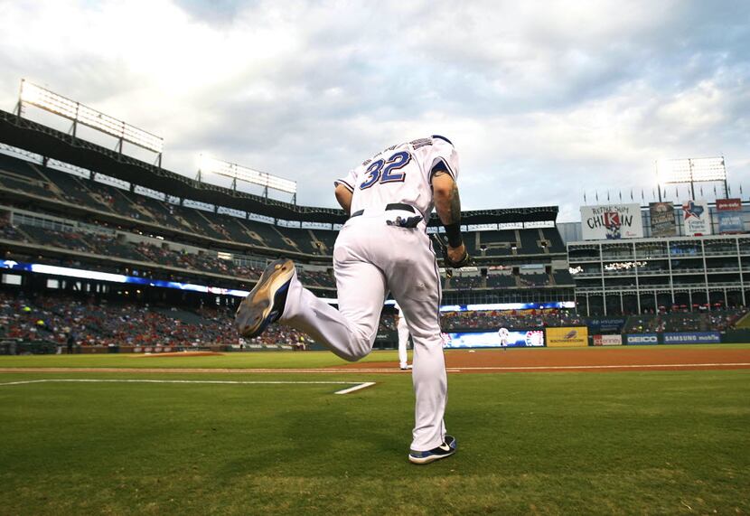 FILE - Josh Hamilton takes the field for a game against the Cleveland Indians at the...