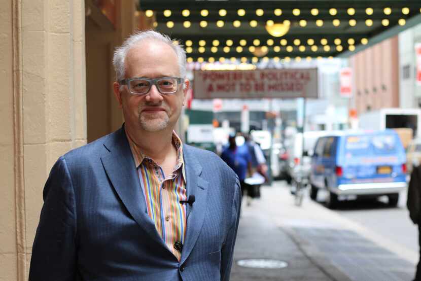 Highland Park High School alumnus Doug Wright in front of the marquee for War Paint, for...