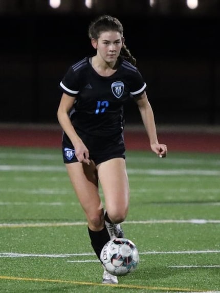 Prosper Rock Hill's Sophia Salusti (No. 12) is pictured during a soccer match from the 2022...