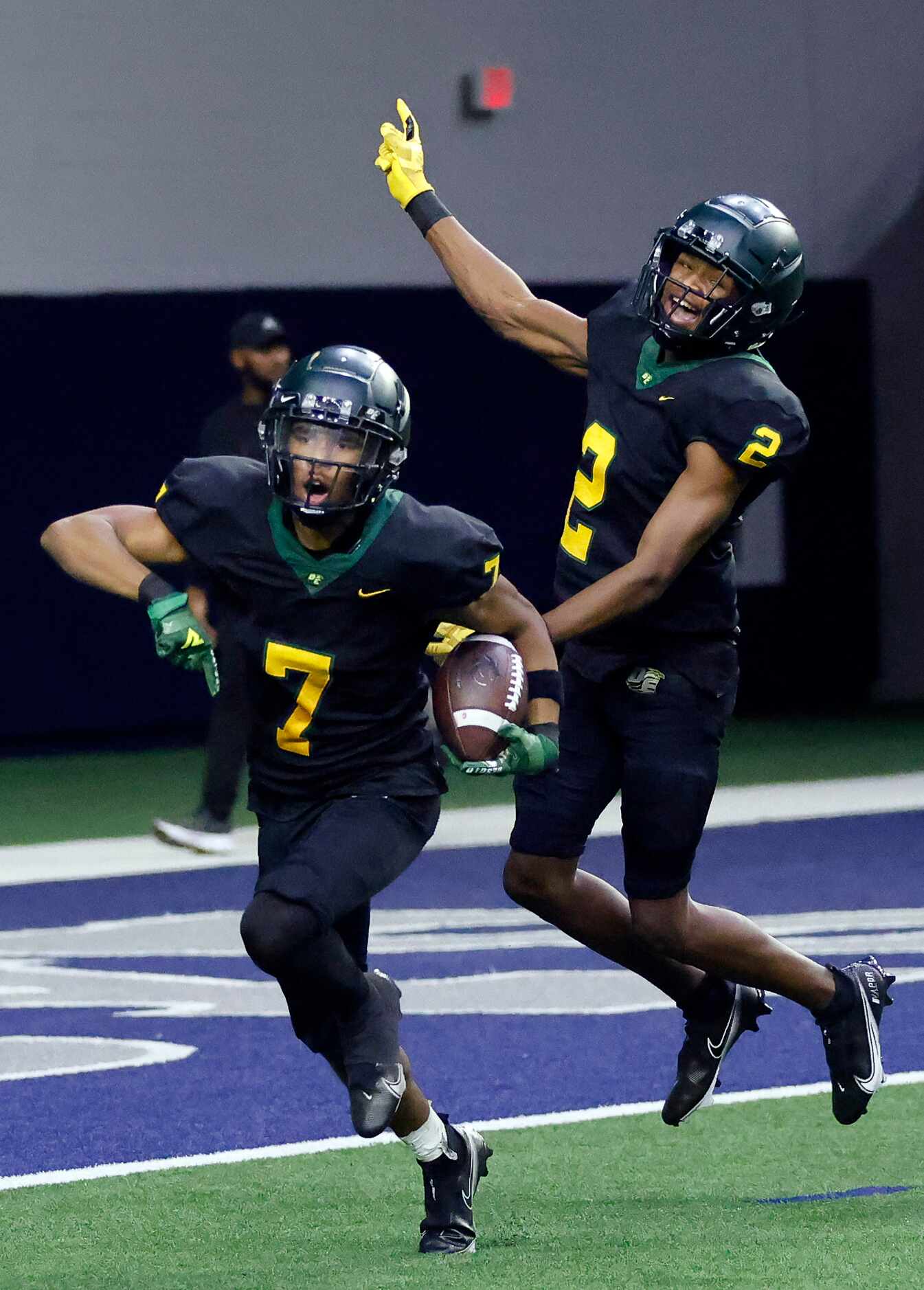 DeSoto Jamarion Ravenell (7) came up with a second half Denton Guyer fumble as he celebrated...
