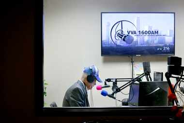 Voice of Vietnamese Americans, VVA 1600 AM, announcer Minh Tuan talks in their radio studio,...