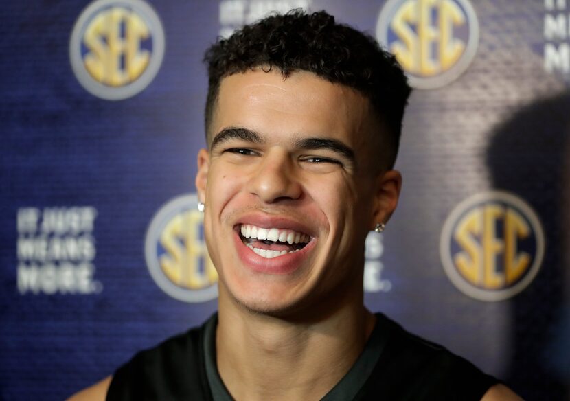 FILE - In this Oct. 18, 2017, file photo, Missouri's Michael Porter Jr. answers questions...