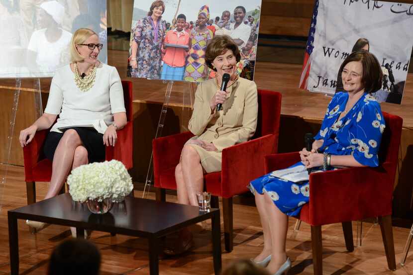 Holly Kuzmich (left), executive director of the George W. Bush Institute, moderated a...