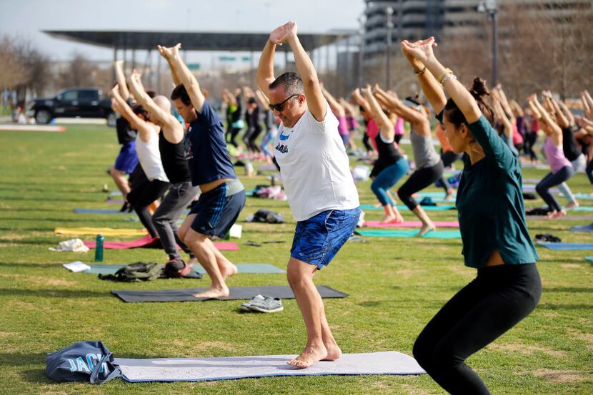 Richard Ysaguirre participated in a yoga session that was long on shorts at Klyde Warren...
