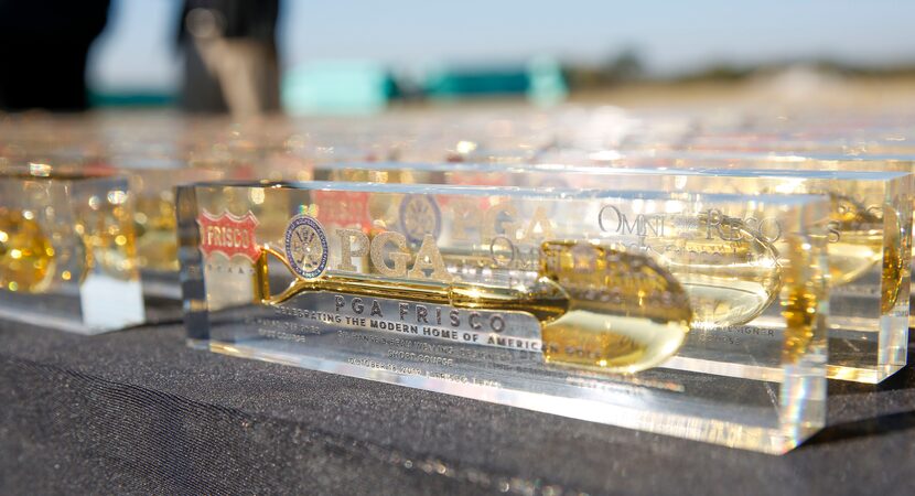 Souvenir groundbreaking shovels were given to VIPs during a tour of the future site of PGA...