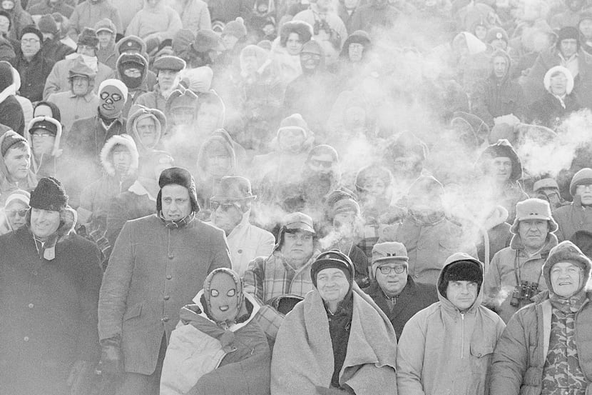 FILE - In this Dec. 31, 1967 file photo, fans watch the Green Bay Packers play the Dallas...