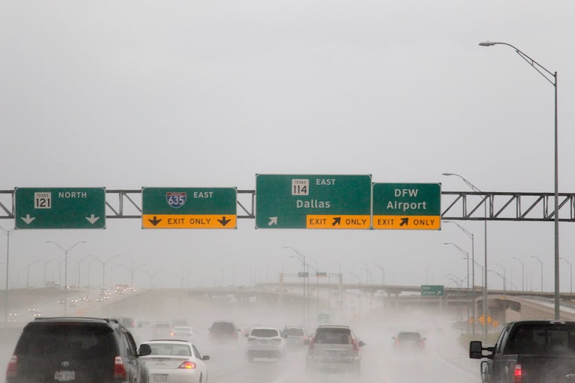 The traffic on Texas State Highway 114 east bound before DFW Airport in Grapevine, TX during...