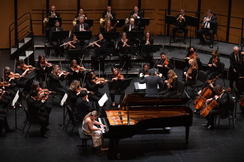 Narae Lee and the Dallas Chamber Symphony perform Brahms' Second Piano Concerto during the...