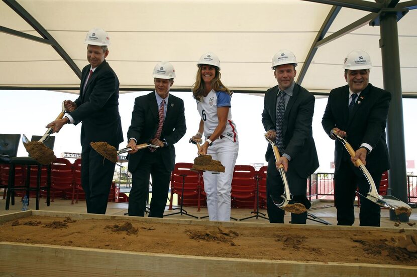 
From left: Frisco ISD superintendent Dr. Jeremy Lyon, FC Dallas chairman and CEO Clark...