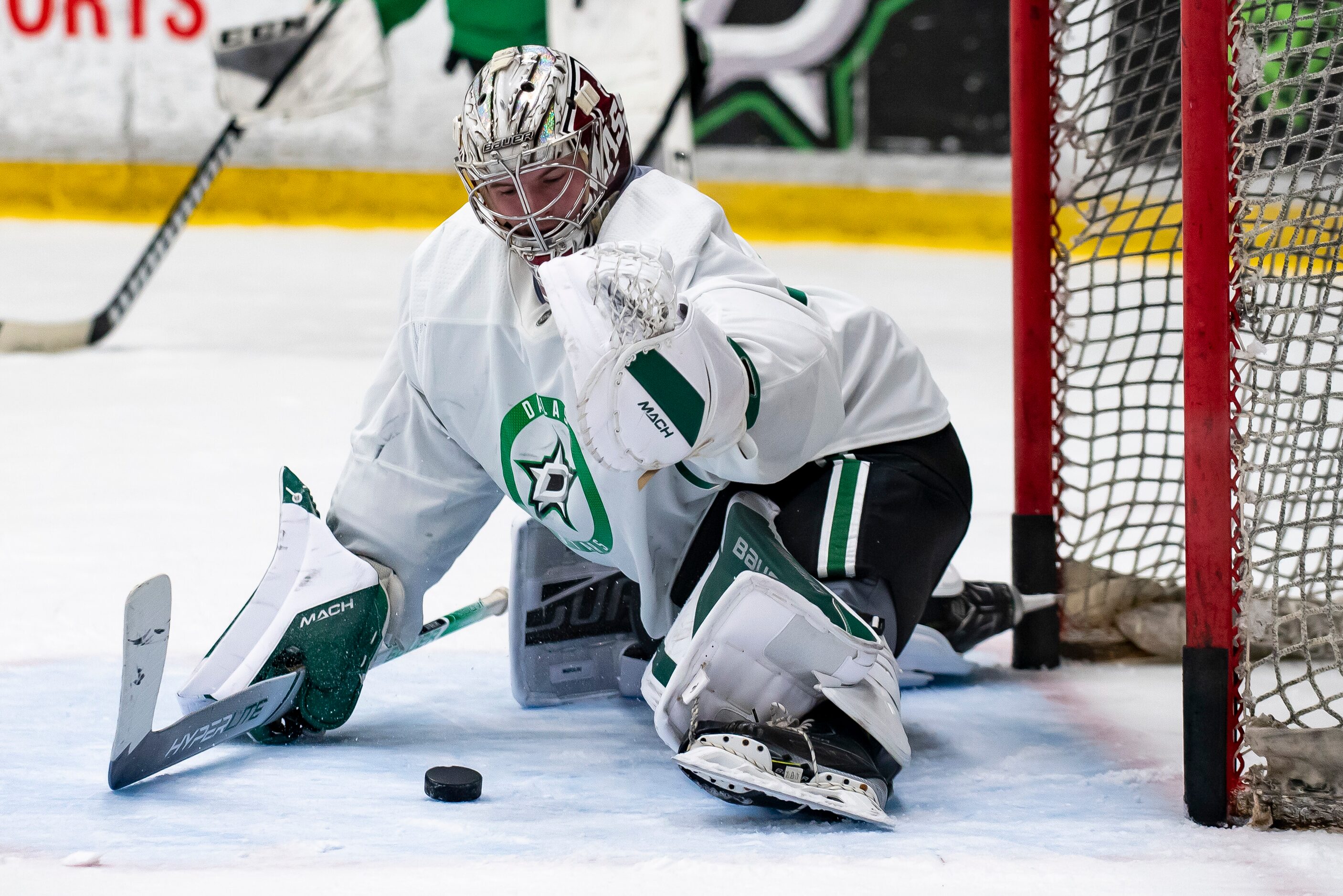 Goaltender Matt Murray (32) stops a shot during the 2022 Dallas Stars Development Camp at...