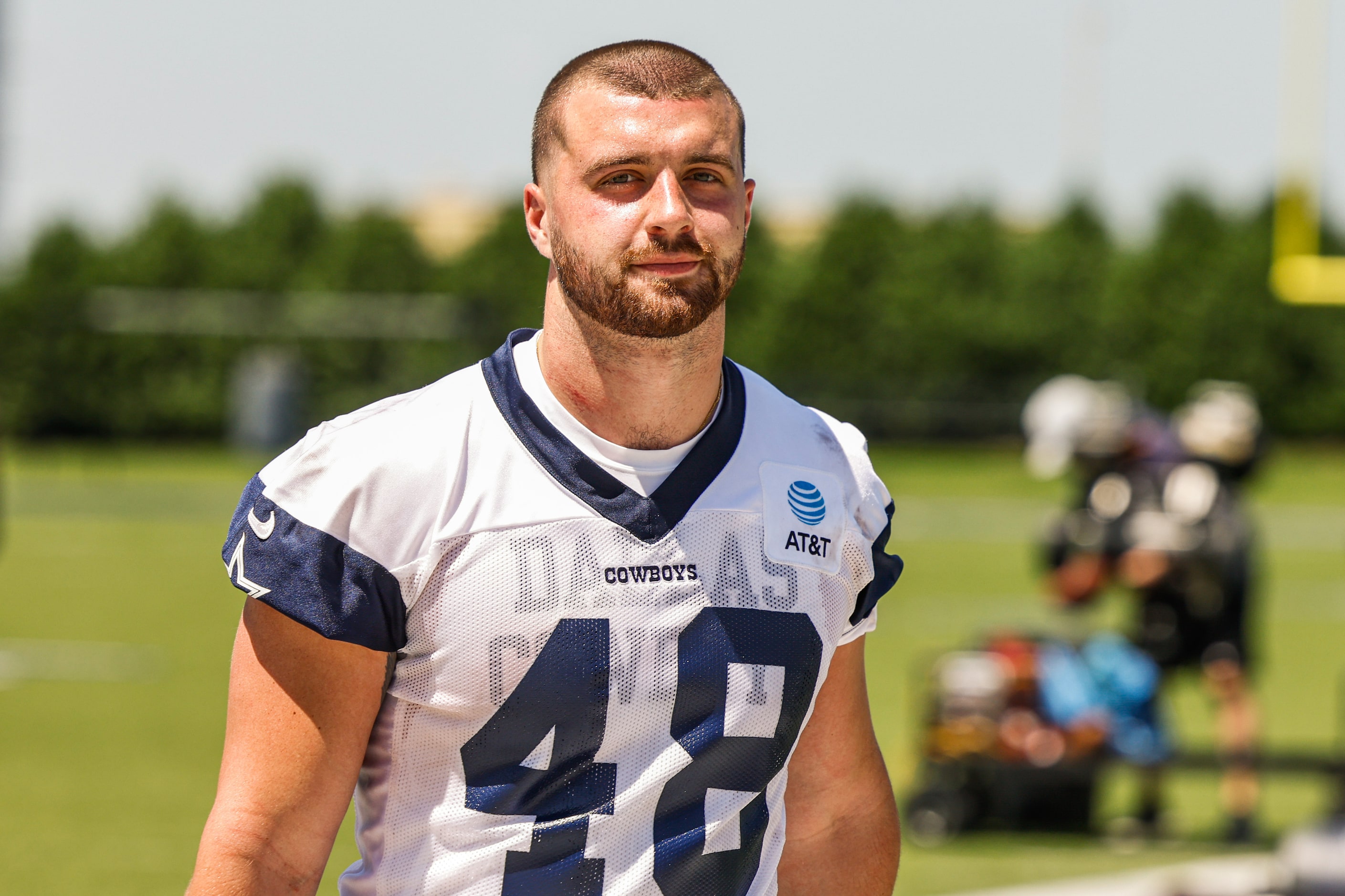 Dallas Cowboys tight end (48) Jake Ferguson as he leaves the field after a Cowboys rookie...