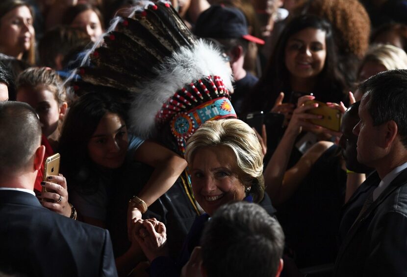 Hillary Clinton greets supporters during a campaign rally in Tempe, Arizona.