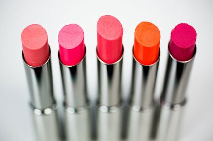 A selection of True Dimensions lipsticks inside the color lab at Mary Kay Cosmetics'...