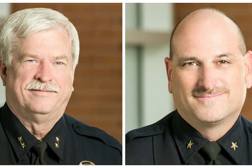 Former Hurst Police Chief Steve Moore (left) and new Police Chief Steve Niekamp