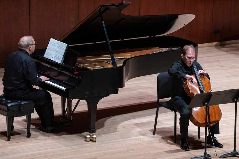 Cellist Jolyon Pegis and pianist Steven Harlos perform the world premiere of 'Triptych' by...