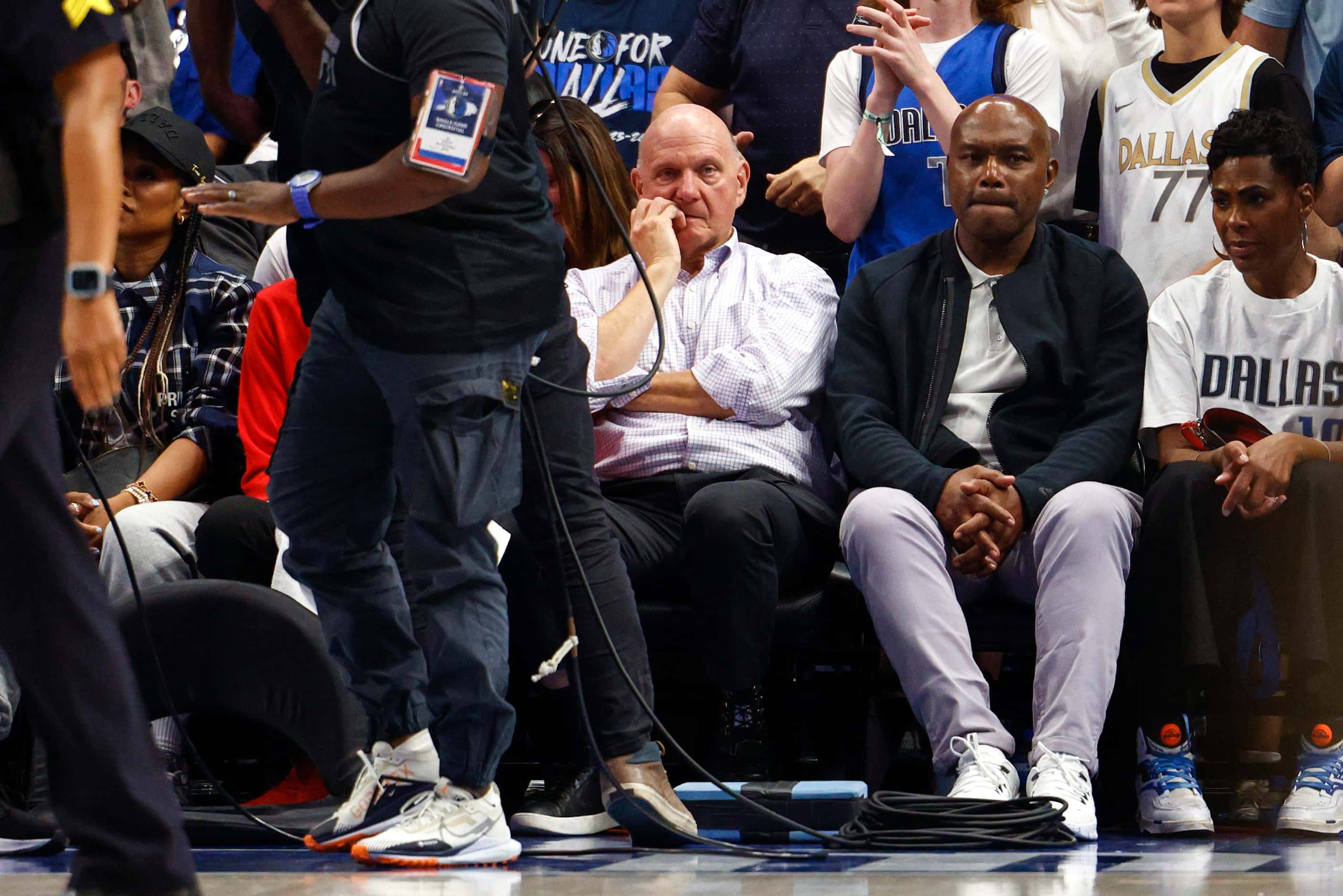 LA Clippers owner Steve Balmer watches the first half of Game 3 of an NBA basketball...