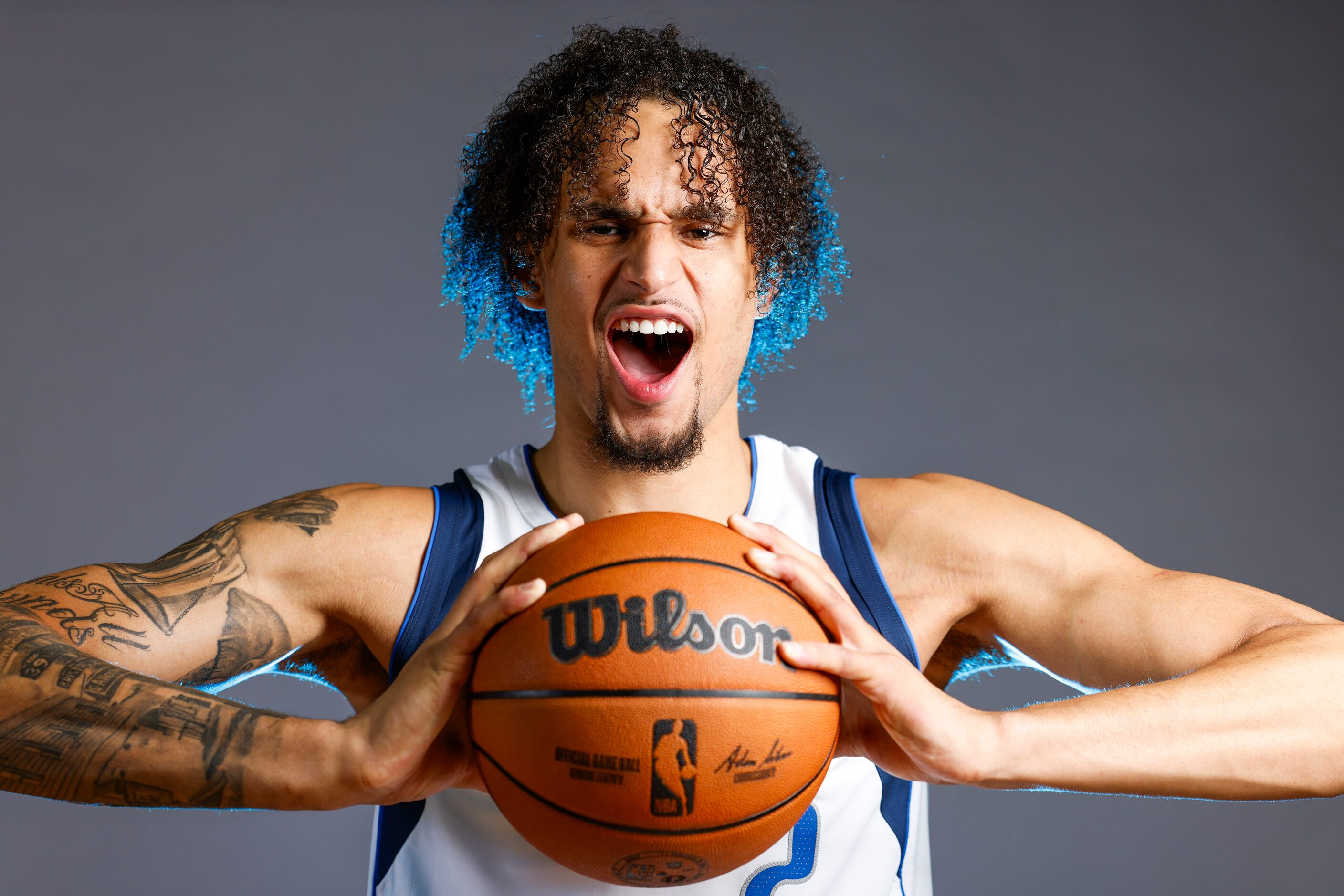 Dallas Mavericks rookie Dereck Lively II poses for a photo during the media day on Friday,...