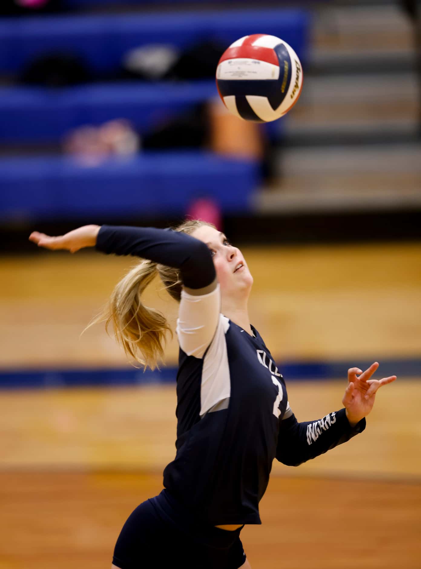 Keller’s Taylor Polivka (2) serves the ball to Southlake Carroll during the second set of a...