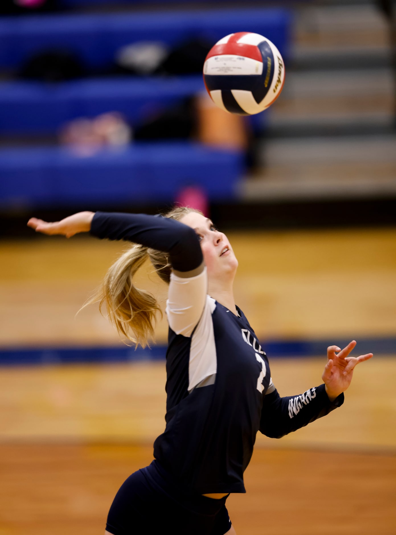 Keller’s Taylor Polivka (2) serves the ball to Southlake Carroll during the second set of a...