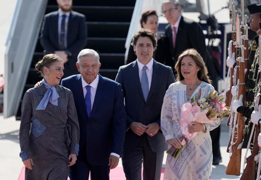 Prime Minister of Canada Justin Trudeau and wife Sophie Grégoire Trudeau are greeted by...