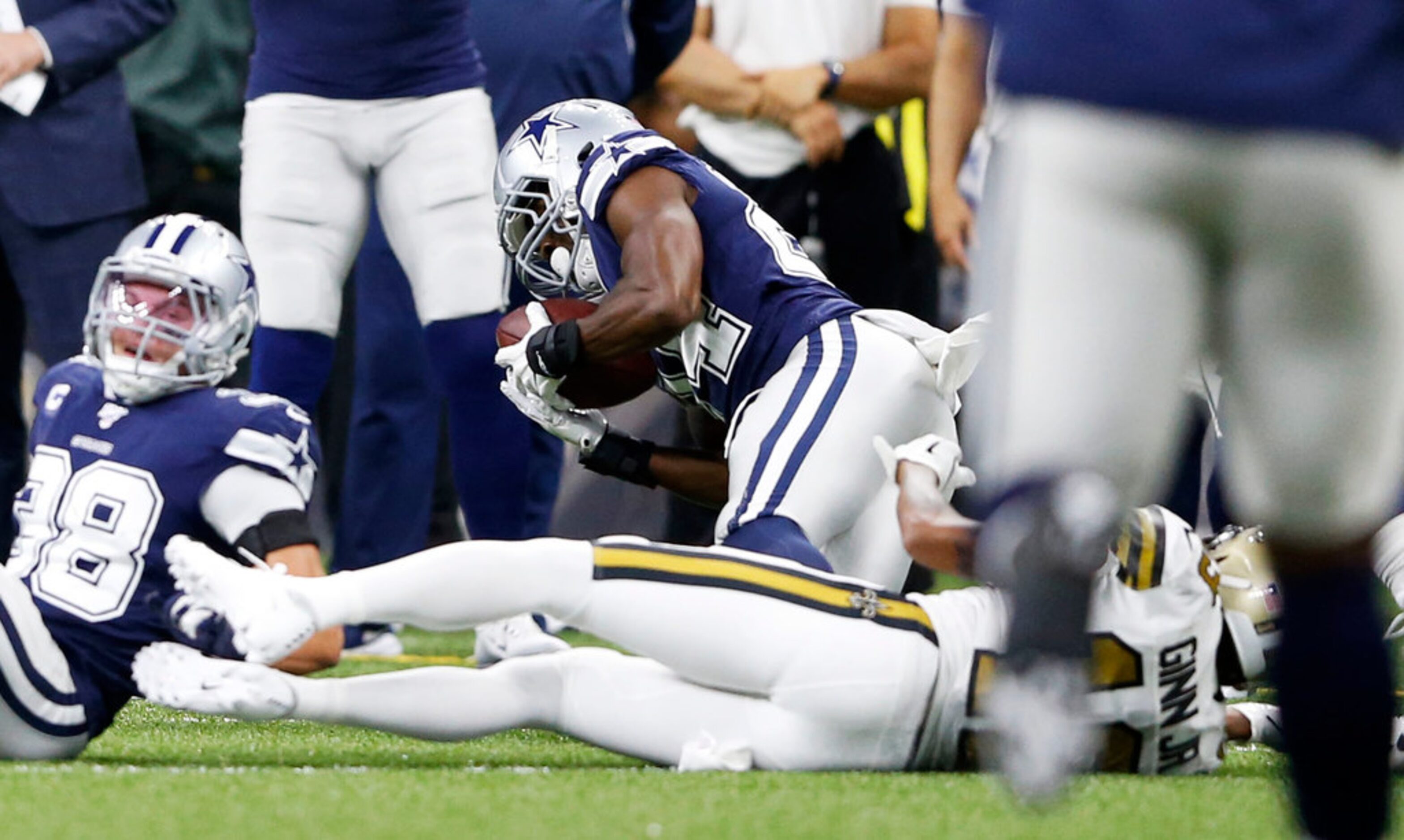 Dallas Cowboys cornerback Chidobe Awuzie (24) intercepts a pass in front of New Orleans...