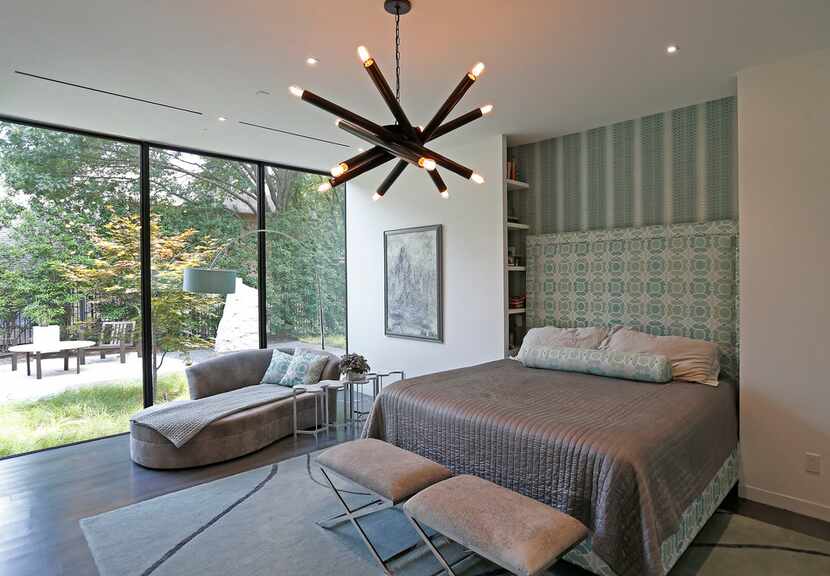 A master bedroom with LED lights at Lynn Rush's LEED Platinum-certified home in Addison,...
