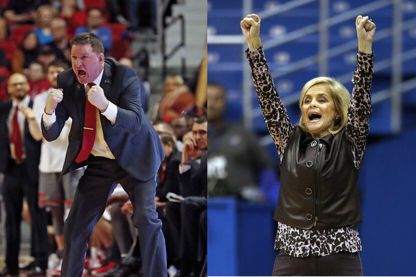 Texas Tech's Chris Beard, left, was named the AP's men's basketball coach of the year, while...