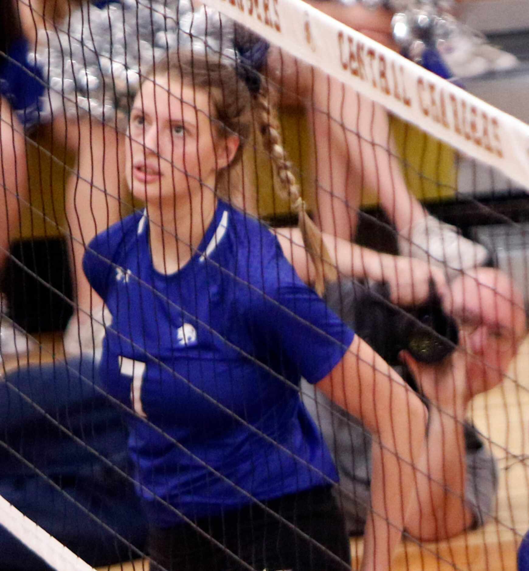 Trophy Club Byron Nelson outside hitter Nina Peterson (7) tracks a high volley during the...
