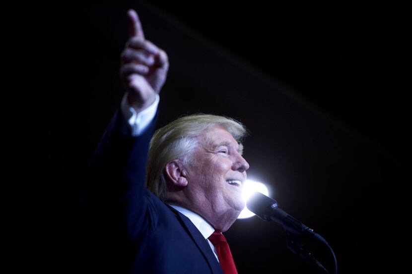 Donald Trump, the Republican presidential candidate, speaks during a rally at Cumberland...