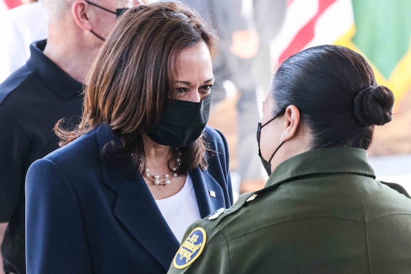 Vice President Kamala Harris greeted Gloria Chavez, chief patrol agent of the Border...