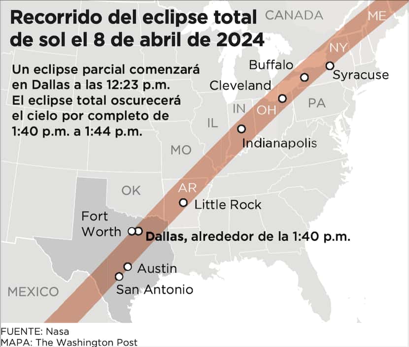 Recorrido del eclipse total de sol del 8 de abril de 2024, atravesando México, Estados...