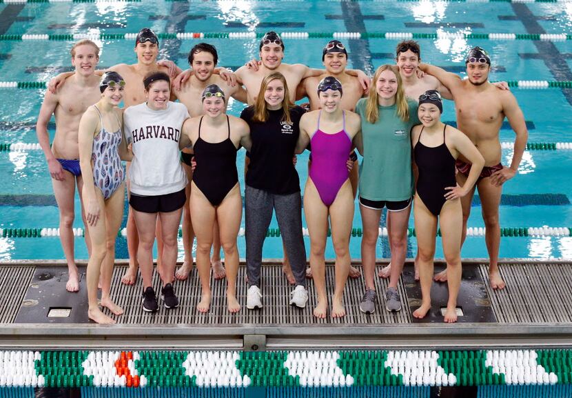 Southlake Carroll swimmers (front row from left) Riley Francis, Natalie Whalen, Sydney...