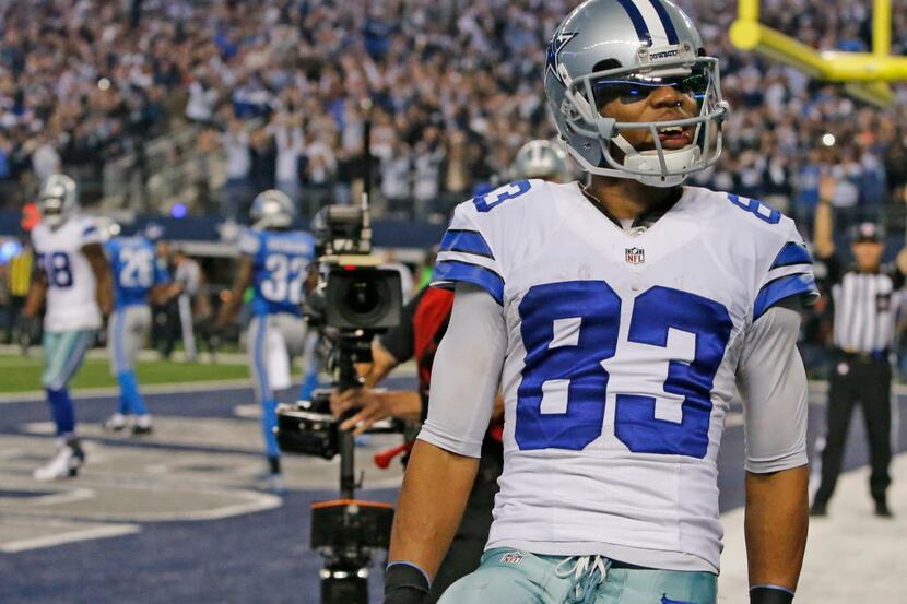 Dallas Cowboys wide receiver Terrance Williams (83) celebrates his winning touchdown catch...