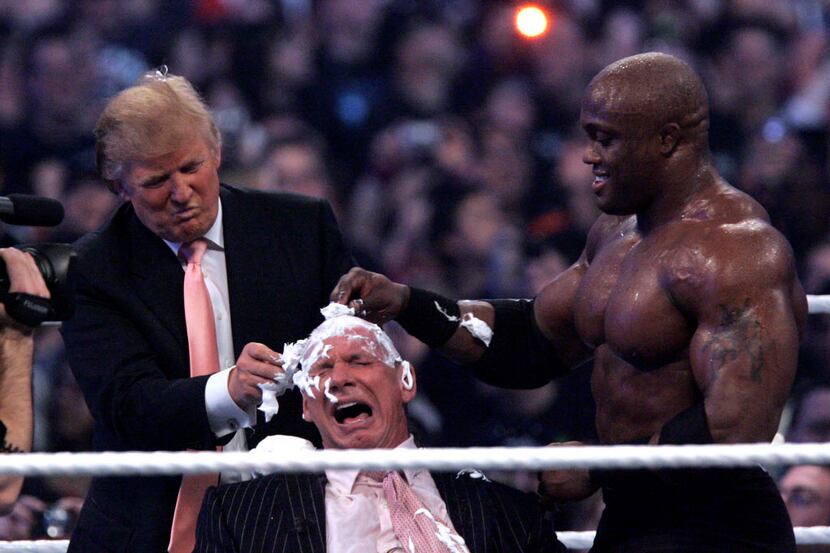 Donald Trump and Bobby Lashley shaved the head of Vince McMahon at WrestleMania 23 at Ford...