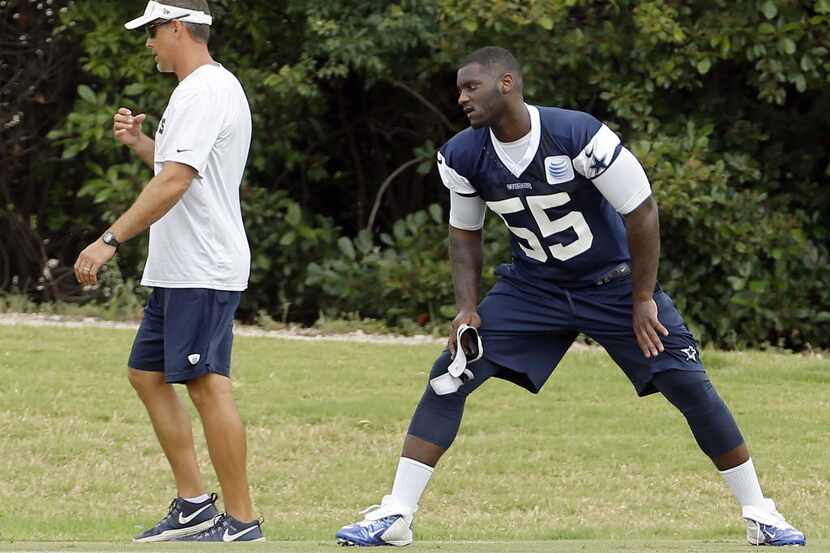 Dallas Cowboys middle linebacker Rolando McClain stretches during a mini camp Tuesday, June...
