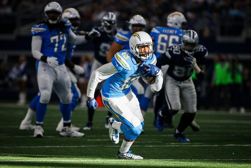 Los Angeles Chargers wide receiver Keenan Allen (13) runs through the Dallas Cowboys...