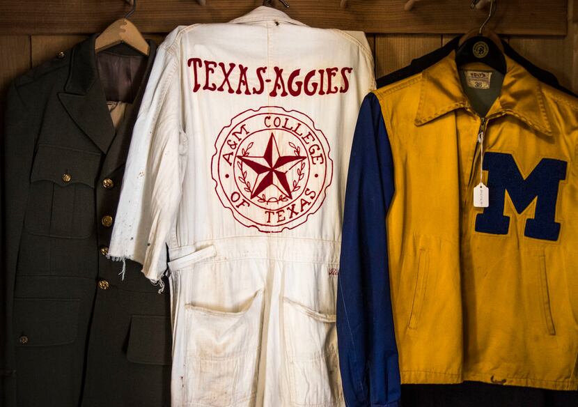 Younger's Texas A&M cadet uniform (from left), coveralls and McKinney High School...