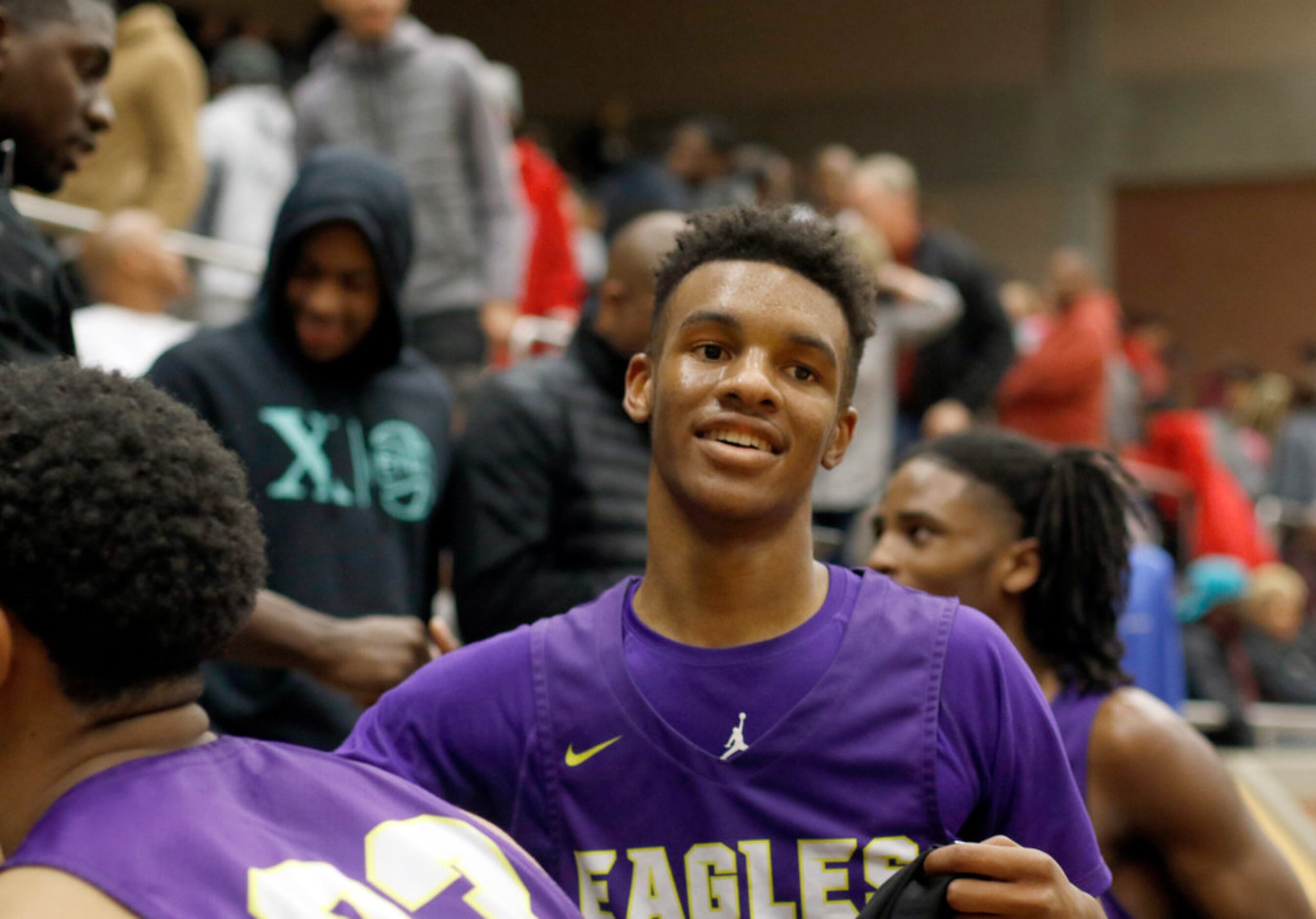 Richardson guard Rylan Griffen (3) was all smiles following the Eagles' 63-51 victory over...