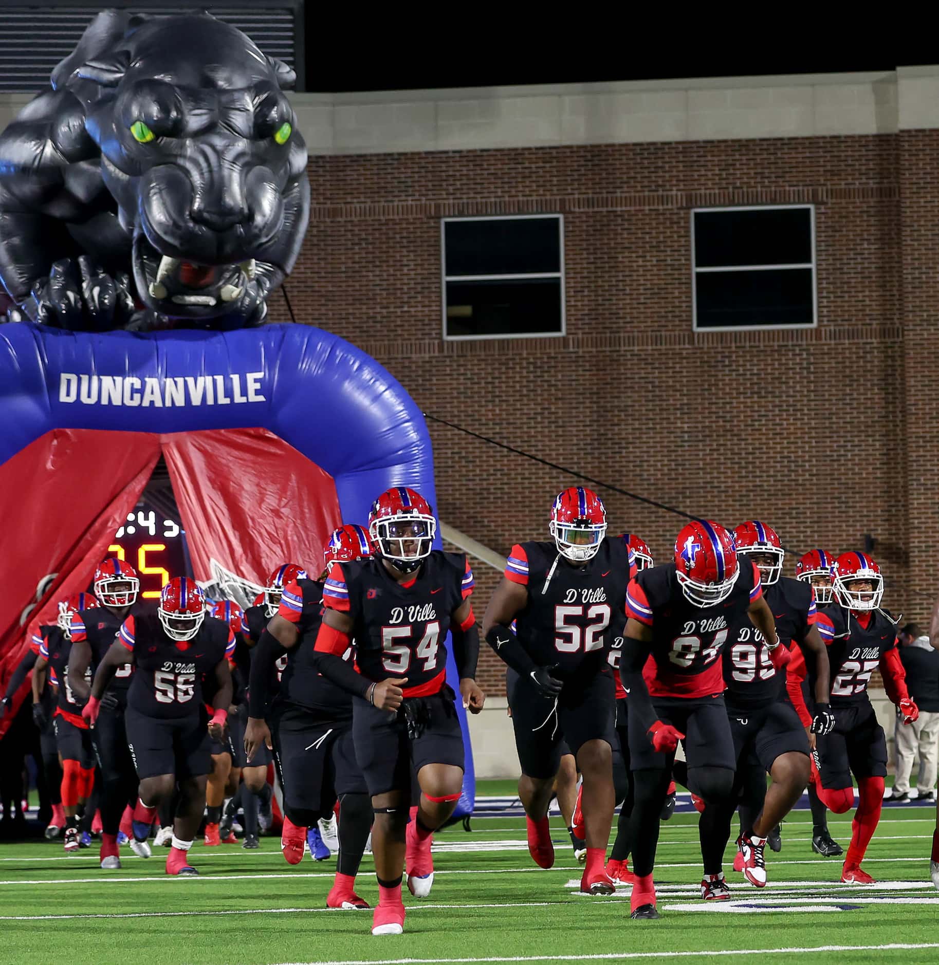 The Duncanville Panthers enter the field to face Rockwall Heath in the Class 6A Division I...