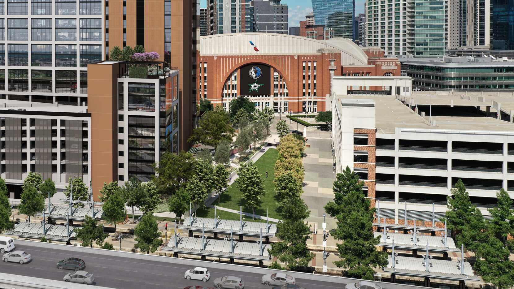 Victory Commons overlooks a new one-acre landscaped plaza in front of the American Airlines...
