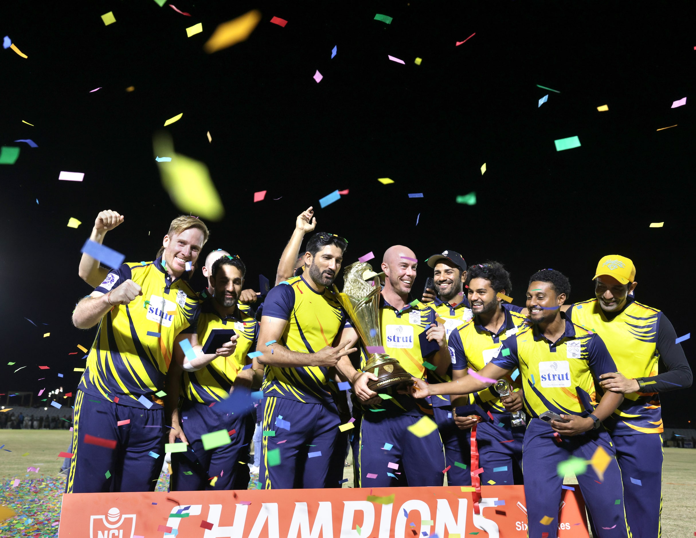 The Chicago Cricket Club celebrates after winning the NCL cricket tournament finale against...