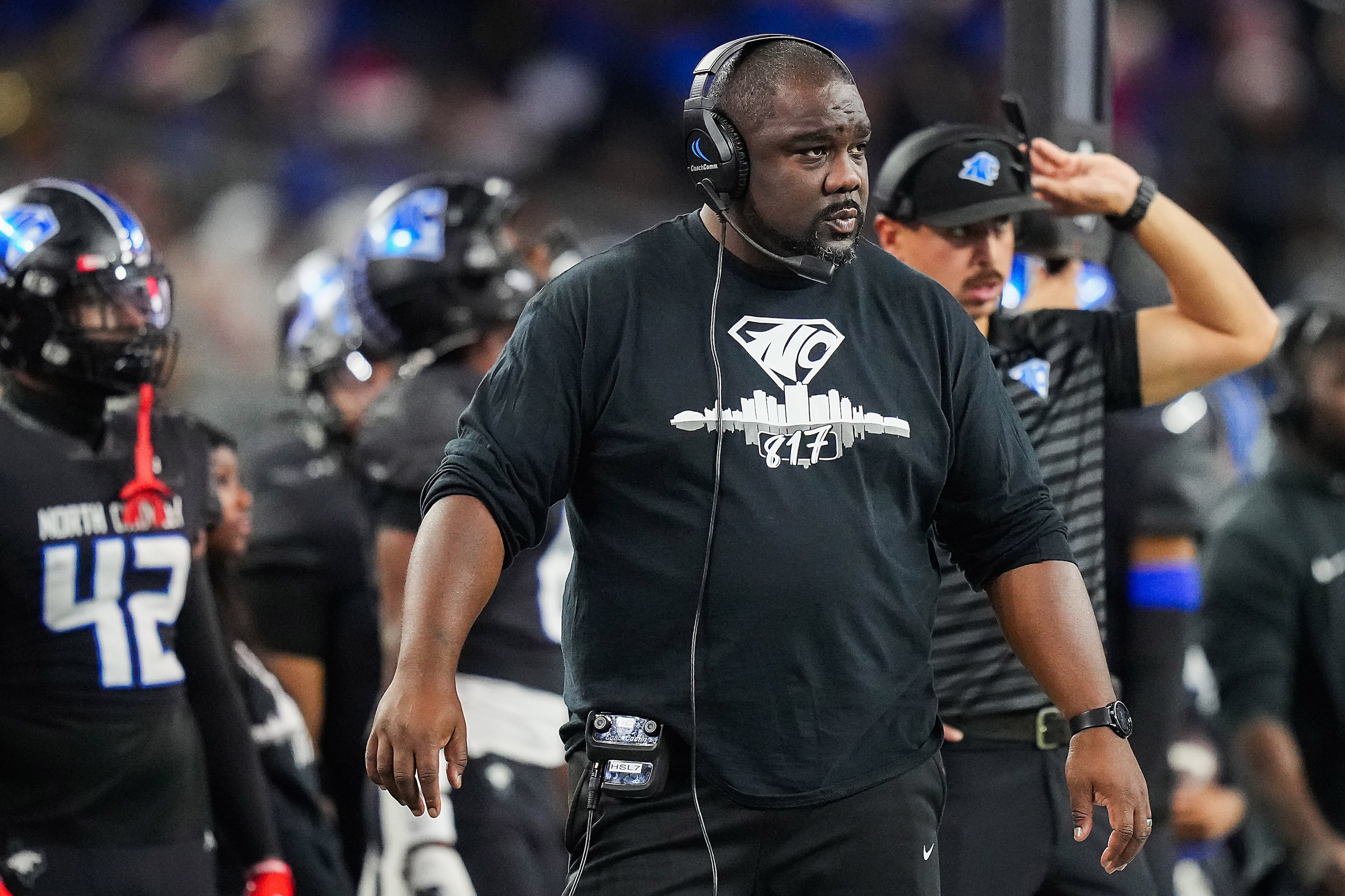 North Crowley head coach Ray Gates looks on from the sidelines during the first half of the...