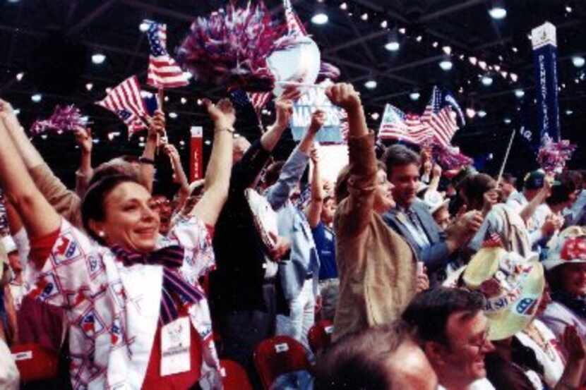 Delegates cheer at the Republican National Convention in Dallas. 